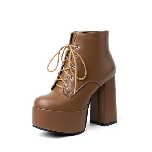 GHSIRUEU Damen Plateau Stiefeletten Runder Zeh Blockabsatz Combat Schnürstiefeletten,Braun,35 EU GHSIRUEU Damen Plateau Stiefeletten Runder Zeh Blockabsatz Combat Schnürstiefeletten,Braun,35 EU von GHSIRUEU