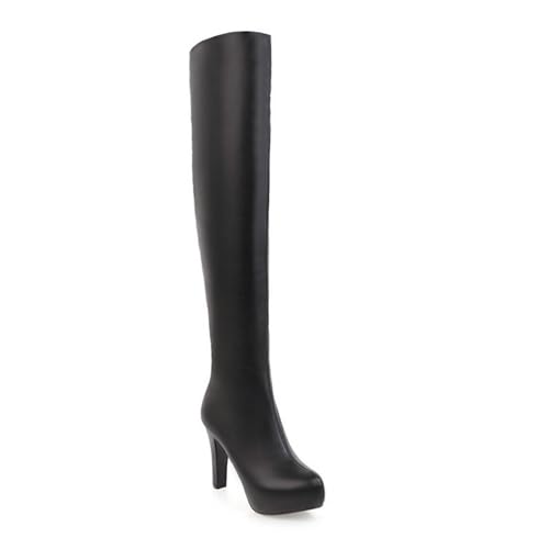 GHSIRUEU Damen Plattform Overknee Stiefel Klassische Seitlichem Reißverschluss Langschaft Winterstiefel,Schwarz,43 EU von GHSIRUEU