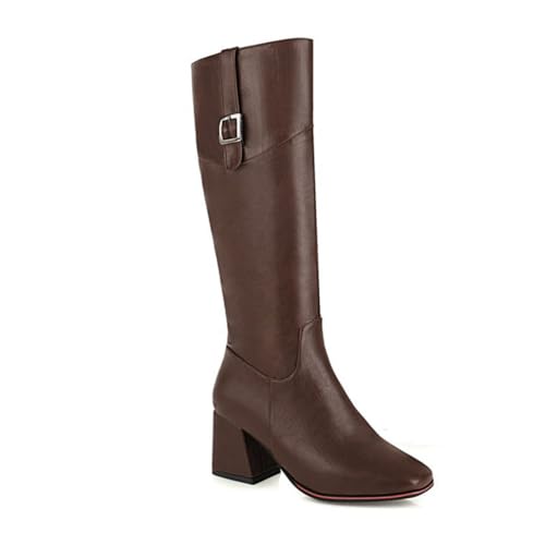 GHSIRUEU Damen Quadratische Zehe Kniehohe Stiefel Blockabsatz und Reißverschluss Langschaft Stiefel Winterstiefel,Braun,41 EU GHSIRUEU Damen Quadratische Zehe Kniehohe Stiefel Blockabsatz und Reißverschluss Langschaft Stiefel Winterstiefel,Braun,41 EU von GHSIRUEU