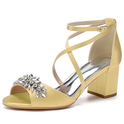 GHSIRUEU Damen Sandalen Peep Zehen Blockabsatz Kreuz Riemchen Sommer Partei Hochzeit Abendschuhe mit Strass,Gold,36 EU GHSIRUEU Damen Sandalen Peep Zehen Blockabsatz Kreuz Riemchen Sommer Partei Hochzeit Abendschuhe mit Strass,Gold,36 EU von GHSIRUEU