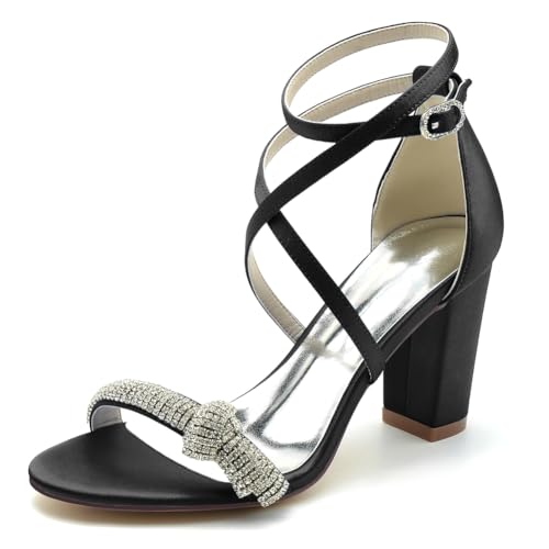 GHSIRUEU Damen Sandalen mit Blockabsatz Sandalen Sommer Offene Zehe Strass Kreuz Riemchen Brautschuhe,Schwarz,40 EU GHSIRUEU Damen Sandalen mit Blockabsatz Sandalen Sommer Offene Zehe Strass Kreuz Riemchen Brautschuhe,Schwarz,40 EU von GHSIRUEU