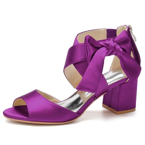 GHSIRUEU Damen Sandaletten Knöchelriemen Offener Zeh Sommerschuhe mit Blockabsatz Hochzeit Brautjungfernschuhe,Lila,38 EU GHSIRUEU Damen Sandaletten Knöchelriemen Offener Zeh Sommerschuhe mit Blockabsatz Hochzeit Brautjungfernschuhe,Lila,38 EU von GHSIRUEU
