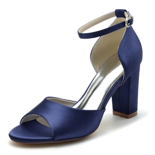 GHSIRUEU Damen Sandaletten Peep Zehen Knöchelriemen Sommerschuhe mit Blockabsatz Hochzeit Brautjungfernschuhe,Marine,39 EU GHSIRUEU Damen Sandaletten Peep Zehen Knöchelriemen Sommerschuhe mit Blockabsatz Hochzeit Brautjungfernschuhe,Marine,39 EU von GHSIRUEU