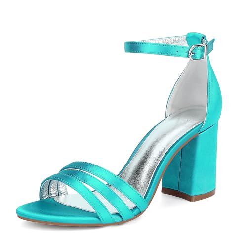 GHSIRUEU Damen Sandaletten Satin Knöchelriemen Offener Zehen Sommerschuhe mit Blockabsatz,Cyan,36 EU GHSIRUEU Damen Sandaletten Satin Knöchelriemen Offener Zehen Sommerschuhe mit Blockabsatz,Cyan,36 EU von GHSIRUEU