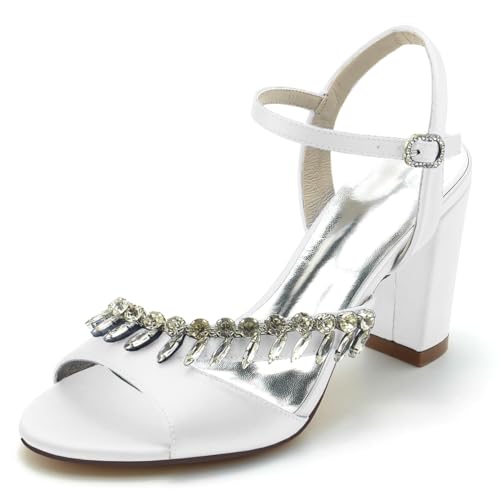 GHSIRUEU Damen Sandaletten mit Blockabsatz Hoher Absatz Peep Zehen Knöchelriemen Sommerschuhe mit Strass,Weiß,38 EU GHSIRUEU Damen Sandaletten mit Blockabsatz Hoher Absatz Peep Zehen Knöchelriemen Sommerschuhe mit Strass,Weiß,38 EU von GHSIRUEU