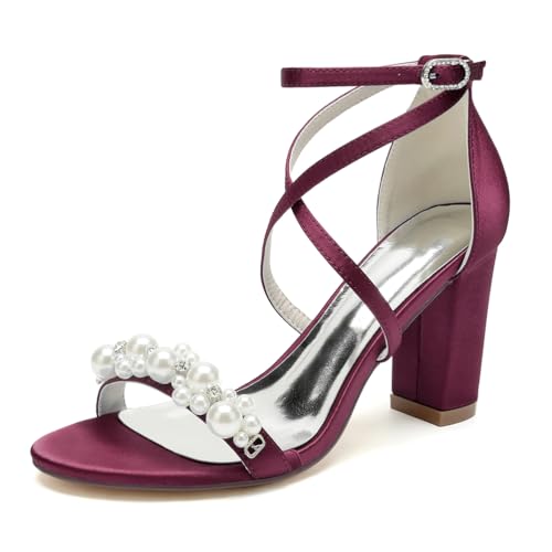 GHSIRUEU Damen Sandaletten mit Blockabsatz Kreuz Riemchen Offener Zehen Absatzschuhe Sommer Riemchensandalen mit Perle,Burgundy,43 EU GHSIRUEU Damen Sandaletten mit Blockabsatz Kreuz Riemchen Offener Zehen Absatzschuhe Sommer Riemchensandalen mit Perle,Burgundy,43 EU von GHSIRUEU