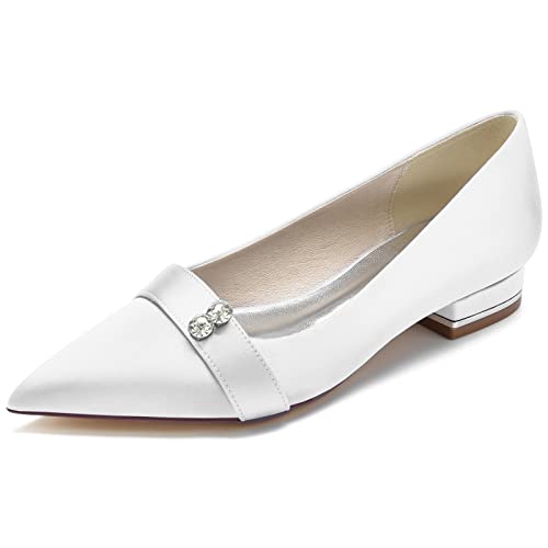 GHSIRUEU Damen Satin Flache Schuhe Geschlossene Ballerinas Slip auf Halbschuhe Brautschuhe mit Strass,Weiß,37 EU GHSIRUEU Damen Satin Flache Schuhe Geschlossene Ballerinas Slip auf Halbschuhe Brautschuhe mit Strass,Weiß,37 EU von GHSIRUEU