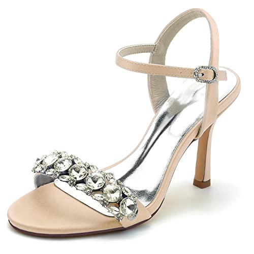 GHSIRUEU Damen Satin Knöchelriemen Sommer Offener Zeh Sandalen für Hochzeit Brautschuhe Mit Strass,Champagne,39 EU GHSIRUEU Damen Satin Knöchelriemen Sommer Offener Zeh Sandalen für Hochzeit Brautschuhe Mit Strass,Champagne,39 EU von GHSIRUEU