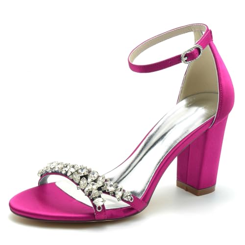 GHSIRUEU Damen Sommerschuhe mit Absatz Offener Zeh Knöchelriemen Blockabsatz Schuhe Partei Abendschuhe,Fuchsia,38 EU von GHSIRUEU
