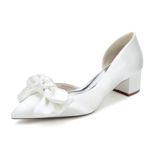 GHSIRUEU Damen Spitzschuh Bequeme 4.5 cm Blockabsatz Slip Auf Satin Hochzeitsschuhe Brautschuhe mit Bogen,Elfenbein,37 EU GHSIRUEU Damen Spitzschuh Bequeme 4.5 cm Blockabsatz Slip Auf Satin Hochzeitsschuhe Brautschuhe mit Bogen,Elfenbein,37 EU von GHSIRUEU