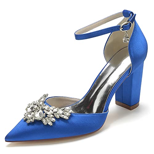 GHSIRUEU Damen Spitzschuh Blockabsatz Knöchelriemen Satin Hochzeit Brautjungfernschuhe Mit Strass,Blau,41 EU GHSIRUEU Damen Spitzschuh Blockabsatz Knöchelriemen Satin Hochzeit Brautjungfernschuhe Mit Strass,Blau,41 EU von GHSIRUEU