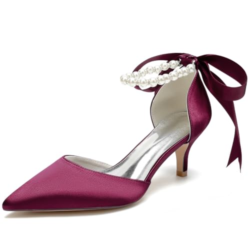 GHSIRUEU Damen Spitzschuh Kätzchenabsatz Bequeme Perle Band Krawatte Hochzeit Brautschuhe,Burgundy,36 EU GHSIRUEU Damen Spitzschuh Kätzchenabsatz Bequeme Perle Band Krawatte Hochzeit Brautschuhe,Burgundy,36 EU von GHSIRUEU