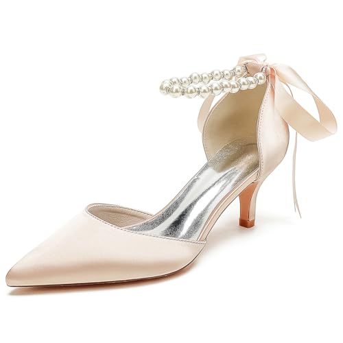 GHSIRUEU Damen Spitzschuh Kätzchenabsatz Bequeme Perle Band Krawatte Hochzeit Brautschuhe,Champagne,38 EU GHSIRUEU Damen Spitzschuh Kätzchenabsatz Bequeme Perle Band Krawatte Hochzeit Brautschuhe,Champagne,38 EU von GHSIRUEU