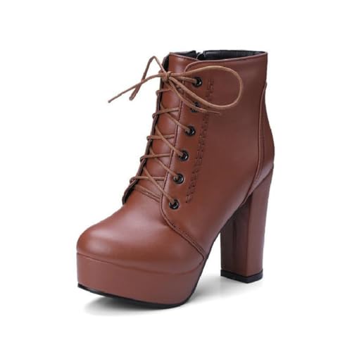 GHSIRUEU Damen Stiefel Mit Plateau Blockabsatz Runder Zeh Schnürstiefel Mit Reißverschluss,Braun,42 EU GHSIRUEU Damen Stiefel Mit Plateau Blockabsatz Runder Zeh Schnürstiefel Mit Reißverschluss,Braun,42 EU von GHSIRUEU