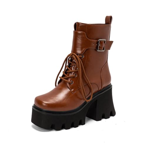 GHSIRUEU Damen Stiefel Plateau Stiefeletten Gothic Punk Profilsohle Schnürstiefeletten Knöchelstiefel Combat Stiefel,Braun,39 EU GHSIRUEU Damen Stiefel Plateau Stiefeletten Gothic Punk Profilsohle Schnürstiefeletten Knöchelstiefel Combat Stiefel,Braun,39 EU von GHSIRUEU