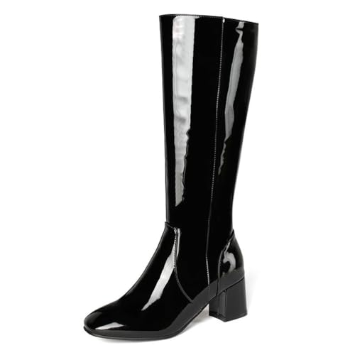 GHSIRUEU Damen Stiefel Wasserdicht Lackleder Langschaft Kniehohe Warm Gefüttert Reitstiefel mit Reißverschluss,Schwarz,42 EU GHSIRUEU Damen Stiefel Wasserdicht Lackleder Langschaft Kniehohe Warm Gefüttert Reitstiefel mit Reißverschluss,Schwarz,42 EU von GHSIRUEU