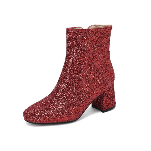 GHSIRUEU Damen Stiefeletten Quadratische Zeh Funkeln Kurze Stiefel Con Reißverschluss Und Blockabsatz,Rot,46 EU GHSIRUEU Damen Stiefeletten Quadratische Zeh Funkeln Kurze Stiefel Con Reißverschluss Und Blockabsatz,Rot,46 EU von GHSIRUEU