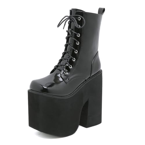 GHSIRUEU Damen Wasserdicht Lackleder Stiefeletten Klassische Schnürer Plateau Stiefel Gothic Motorradstiefel mit Reißverschluss,Schwarz,38 EU GHSIRUEU Damen Wasserdicht Lackleder Stiefeletten Klassische Schnürer Plateau Stiefel Gothic Motorradstiefel mit Reißverschluss,Schwarz,38 EU von GHSIRUEU