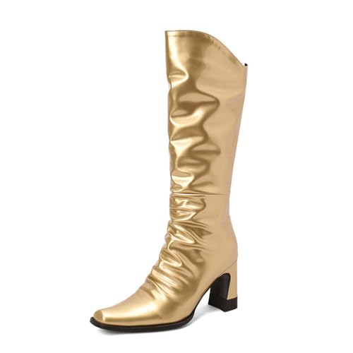 GHSIRUEU Damen Wasserdicht Lackstiefel Comfort Blockabsatz Kniehohe Stiefel Mit Reißverschluss,Gold,41 EU GHSIRUEU Damen Wasserdicht Lackstiefel Comfort Blockabsatz Kniehohe Stiefel Mit Reißverschluss,Gold,41 EU von GHSIRUEU