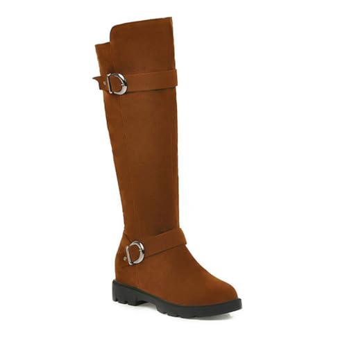 GHSIRUEU Damen Wildleder Kniehohe Stiefel Runder Zeh Niedriger Absatz Reißverschluss Reitstiefel Mit Schnalle,Braun,38 EU GHSIRUEU Damen Wildleder Kniehohe Stiefel Runder Zeh Niedriger Absatz Reißverschluss Reitstiefel Mit Schnalle,Braun,38 EU von GHSIRUEU