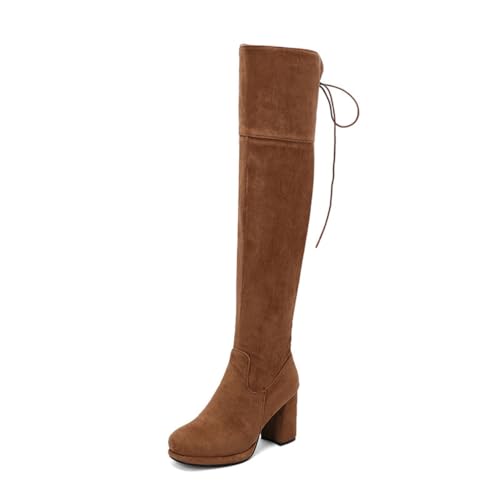 GHSIRUEU Damen Wildleder Stiefel Quadratische Zehe Blockabsatz Langschaft Stiefel Mit Reißverschluss,Braun,41 EU GHSIRUEU Damen Wildleder Stiefel Quadratische Zehe Blockabsatz Langschaft Stiefel Mit Reißverschluss,Braun,41 EU von GHSIRUEU