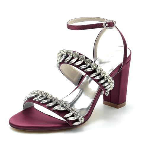 GHSIRUEU Elfenbein Hochzeitsschuhe Damen Blockabsatz Satin Knöchelriemen Sommer Offener Zeh Sandalen mit Strass,Burgundy,36 EU GHSIRUEU Elfenbein Hochzeitsschuhe Damen Blockabsatz Satin Knöchelriemen Sommer Offener Zeh Sandalen mit Strass,Burgundy,36 EU von GHSIRUEU