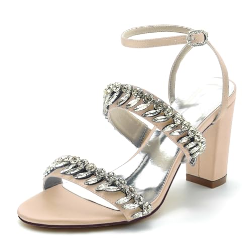 GHSIRUEU Elfenbein Hochzeitsschuhe Damen Blockabsatz Satin Knöchelriemen Sommer Offener Zeh Sandalen mit Strass,Champagne,41 EU GHSIRUEU Elfenbein Hochzeitsschuhe Damen Blockabsatz Satin Knöchelriemen Sommer Offener Zeh Sandalen mit Strass,Champagne,41 EU von GHSIRUEU
