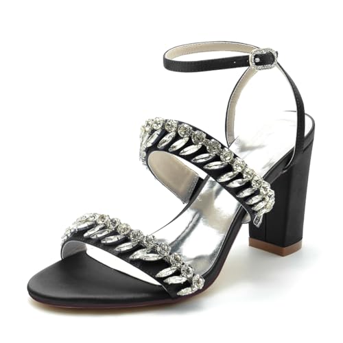 GHSIRUEU Elfenbein Hochzeitsschuhe Damen Blockabsatz Satin Knöchelriemen Sommer Offener Zeh Sandalen mit Strass,Schwarz,41 EU GHSIRUEU Elfenbein Hochzeitsschuhe Damen Blockabsatz Satin Knöchelriemen Sommer Offener Zeh Sandalen mit Strass,Schwarz,41 EU von GHSIRUEU