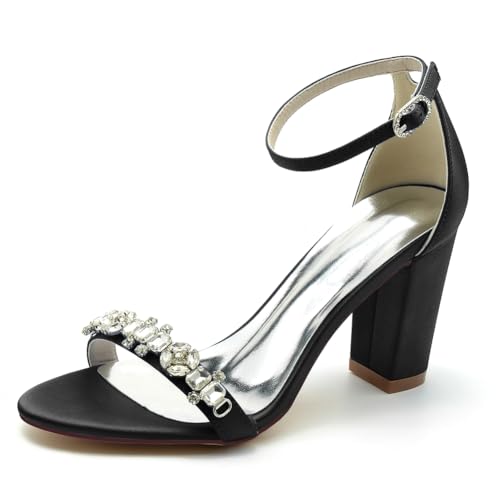 GHSIRUEU Hochzeitsschuhe Brautschuhe Damen Knöchelriemen Blockabsatz Offener Zeh Sandalen Für Hochzeit Kleid Partei,Schwarz,42 EU GHSIRUEU Hochzeitsschuhe Brautschuhe Damen Knöchelriemen Blockabsatz Offener Zeh Sandalen Für Hochzeit Kleid Partei,Schwarz,42 EU von GHSIRUEU