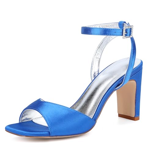 GHSIRUEU Hochzeitsschuhe Damen Sandaletten Quadratische Zehe Knöchelriemen Sommerschuhe mit Blockabsatz 8 cm,Blau,42 EU GHSIRUEU Hochzeitsschuhe Damen Sandaletten Quadratische Zehe Knöchelriemen Sommerschuhe mit Blockabsatz 8 cm,Blau,42 EU von GHSIRUEU