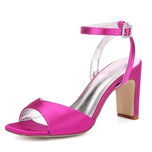 GHSIRUEU Hochzeitsschuhe Damen Sandaletten Quadratische Zehe Knöchelriemen Sommerschuhe mit Blockabsatz 8 cm,Fuchsia,41 EU GHSIRUEU Hochzeitsschuhe Damen Sandaletten Quadratische Zehe Knöchelriemen Sommerschuhe mit Blockabsatz 8 cm,Fuchsia,41 EU von GHSIRUEU