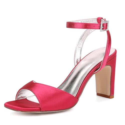 GHSIRUEU Hochzeitsschuhe Damen Sandaletten Quadratische Zehe Knöchelriemen Sommerschuhe mit Blockabsatz 8 cm,Rot,43 EU GHSIRUEU Hochzeitsschuhe Damen Sandaletten Quadratische Zehe Knöchelriemen Sommerschuhe mit Blockabsatz 8 cm,Rot,43 EU von GHSIRUEU