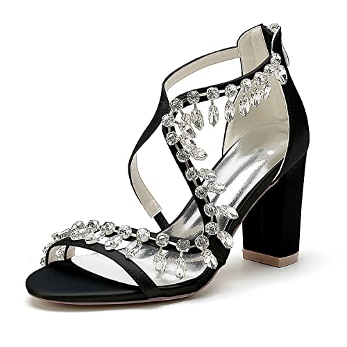 GHSIRUEU Sandalen Damen Offener Zeh Knöchelriemen 8.5 cm Blockabsatz Sommer Sandaletten Mit Strass,Schwarz,36 EU GHSIRUEU Sandalen Damen Offener Zeh Knöchelriemen 8.5 cm Blockabsatz Sommer Sandaletten Mit Strass,Schwarz,36 EU von GHSIRUEU