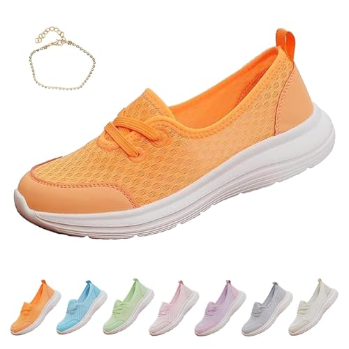 Damen Weiche Sohle Mesh Komfort Orthopädische Schuhe 2025 Slip On Casual Flat Walking Schuhe Leichte Weiche Sohle Bequeme Flache Fußgewölbeunterstützung, Orange, 39 EU Damen Weiche Sohle Mesh Komfort Orthopädische Schuhe 2025 Slip On Casual Flat Walking Schuhe Leichte Weiche Sohle Bequeme Flache Fußgewölbeunterstützung, Orange, 39 EU von GHTRHSB