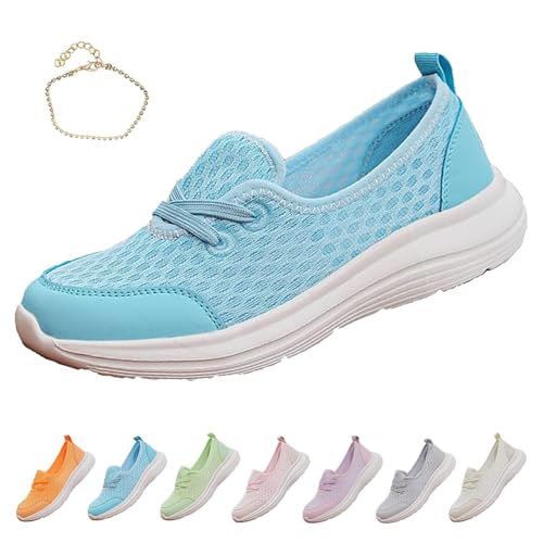 Damen Weiche Sohle Mesh Komfort Orthopädische Schuhe 2025 Slip On Casual Flat Walking Schuhe Leichte Weiche Sohle Bequeme Flache Fußgewölbeunterstützung, blau, 41.5 EU Damen Weiche Sohle Mesh Komfort Orthopädische Schuhe 2025 Slip On Casual Flat Walking Schuhe Leichte Weiche Sohle Bequeme Flache Fußgewölbeunterstützung, blau, 41.5 EU von GHTRHSB