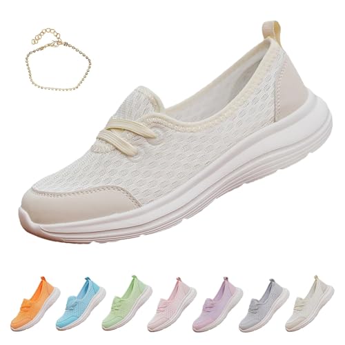 Damen Weiche Sohle Mesh Komfort Orthopädische Schuhe 2025 Slip On Casual Flat Walking Schuhe Leichte Weiche Sohle Bequeme Flache Fußgewölbeunterstützung, weiß, 42.5 EU Damen Weiche Sohle Mesh Komfort Orthopädische Schuhe 2025 Slip On Casual Flat Walking Schuhe Leichte Weiche Sohle Bequeme Flache Fußgewölbeunterstützung, weiß, 42.5 EU von GHTRHSB