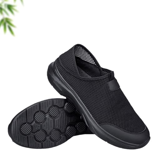 Damen Weiche Sohle Mesh Komfort Orthopädische Schuhe Atmungsaktive Strick-Sneaker Slip On Freizeitschuhe Leichte Weiche Sohle Bequeme Flache Fußgewölbeunterstützung, Schwarz , 37 EU von GHTRHSB