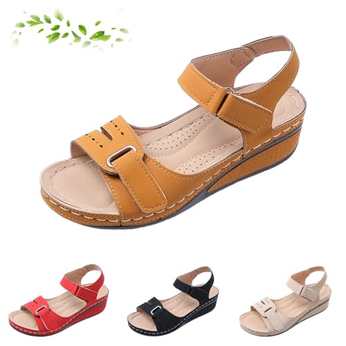 GHTRHSB 2025 Verbesserte weiche und stilvolle Keilsandalen für Damen, Keilsandalen mit Fußgewölbeunterstützung, bequeme Sommer-Slip-On Schuhe, khaki, 38 EU von GHTRHSB