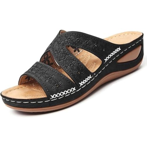 GHTRHSB Arch Support Wide Toe Box Open Toe Sandalen Slip On Wedge Platform Sommerschuhe Damen Orthopädische Sandalen mit Fußgewölbeunterstützung, Schwarz , 37.5 EU GHTRHSB Arch Support Wide Toe Box Open Toe Sandalen Slip On Wedge Platform Sommerschuhe Damen Orthopädische Sandalen mit Fußgewölbeunterstützung, Schwarz , 37.5 EU von GHTRHSB