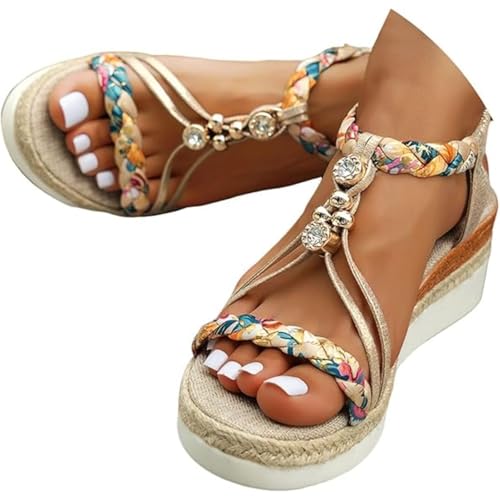 GHTRHSB Bohemian Wedge Sandals for Women Summer Sandals for Women 2025, Roman Beach Open Toe Elastic Ankle Strap Walking Shoes, braun, 38.5 EU GHTRHSB Bohemian Wedge Sandals for Women Summer Sandals for Women 2025, Roman Beach Open Toe Elastic Ankle Strap Walking Shoes, braun, 38.5 EU von GHTRHSB