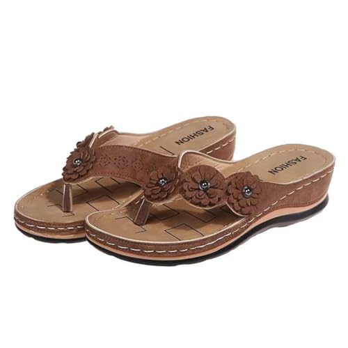GHTRHSB Comfort Wedge Floral Sandalen Sommer Open Toe Low Plateau Flip Flops Bequeme Freizeitschuhe für Strand Outdoor, braun, 40.5 EU GHTRHSB Comfort Wedge Floral Sandalen Sommer Open Toe Low Plateau Flip Flops Bequeme Freizeitschuhe für Strand Outdoor, braun, 40.5 EU von GHTRHSB