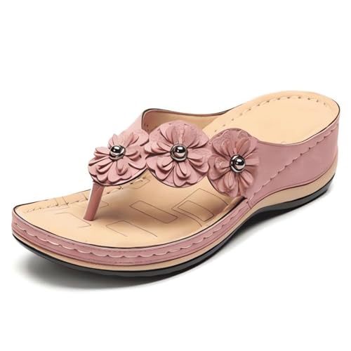 GHTRHSB Comfort Wedge Floral Sandalen Sommer Open Toe Low Plateau Flip Flops Bequeme Freizeitschuhe für Strand Outdoor, rose, 38.5 EU GHTRHSB Comfort Wedge Floral Sandalen Sommer Open Toe Low Plateau Flip Flops Bequeme Freizeitschuhe für Strand Outdoor, rose, 38.5 EU von GHTRHSB