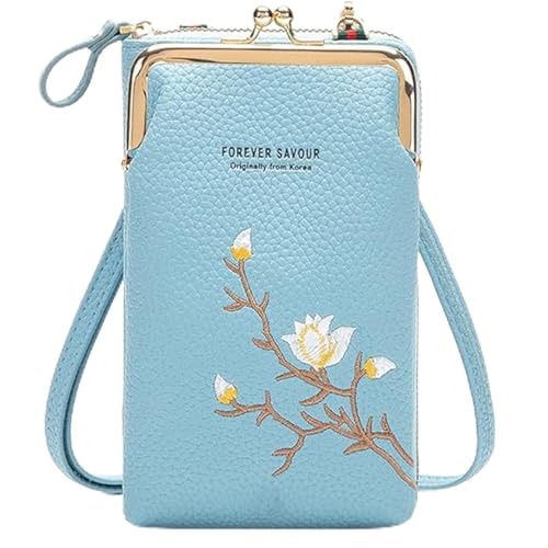 GHTRHSB Damen-Geldbörse mit Handyhalterung, kleine leichte Reise-Handtasche mit Kartenfächern, Münzgeldbörse, blau, 18*11*5 cm von GHTRHSB