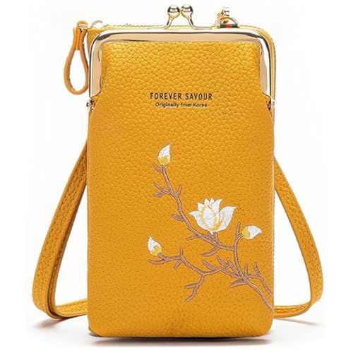 GHTRHSB Damen-Geldbörse mit Handyhalterung, kleine leichte Reise-Handtasche mit Kartenfächern, Münzgeldbörse, gelb, 18*11*5 cm von GHTRHSB