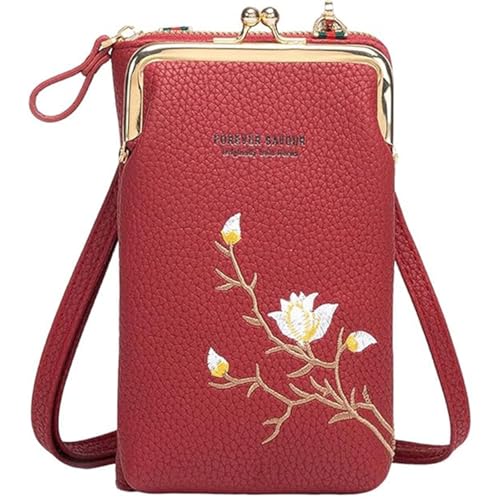 GHTRHSB Damen-Geldbörse mit Handyhalterung, kleine leichte Reise-Handtasche mit Kartenfächern, Münzgeldbörse, rot, 18*11*5 cm von GHTRHSB