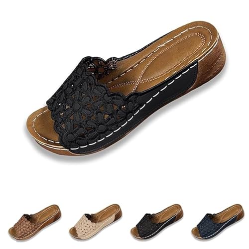 GHTRHSB Damen Orthopädische Keilsandalen mit floralen Riemen, atmungsaktive orthopädische offene Hausschuhe für Frauen mit weicher Dämpfung Fußgewölbeunterstützung, Frauen dicke Sohle Keilpantoffeln GHTRHSB Damen Orthopädische Keilsandalen mit floralen Riemen, atmungsaktive orthopädische offene Hausschuhe für Frauen mit weicher Dämpfung Fußgewölbeunterstützung, Frauen dicke Sohle Keilpantoffeln von GHTRHSB
