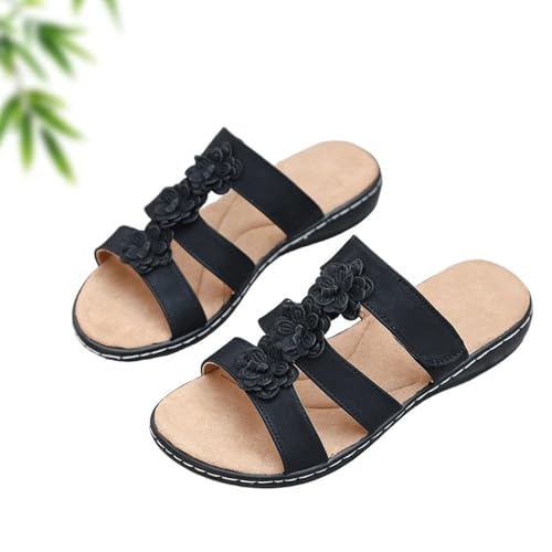 GHTRHSB Damen-Sandalen mit Blumenverzierung, orthopädische Schlupfsandalen, bequeme Fußgewölbeunterstützung und niedrige Keilabsätze, Schwarz , 40.5 EU GHTRHSB Damen-Sandalen mit Blumenverzierung, orthopädische Schlupfsandalen, bequeme Fußgewölbeunterstützung und niedrige Keilabsätze, Schwarz , 40.5 EU von GHTRHSB