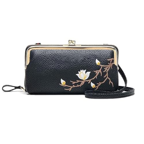 GHTRHSB Damen Sling Crossbody Geldbörse mit Handyhalter, Super Soft Leder Geldbörse mit Kartenfächern Schlüsselhalter, Schwarz , 19*10*5.5 cm von GHTRHSB