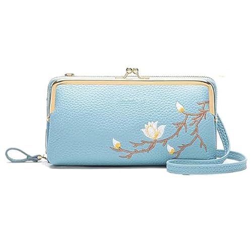 GHTRHSB Damen Sling Crossbody Geldbörse mit Handyhalter, Super Soft Leder Geldbörse mit Kartenfächern Schlüsselhalter, blau, 19*10*5.5 cm von GHTRHSB