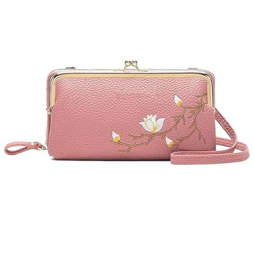 GHTRHSB Damen Sling Crossbody Geldbörse mit Handyhalter, Super Soft Leder Geldbörse mit Kartenfächern Schlüsselhalter, dunkelrosa, 19*10*5.5 cm von GHTRHSB